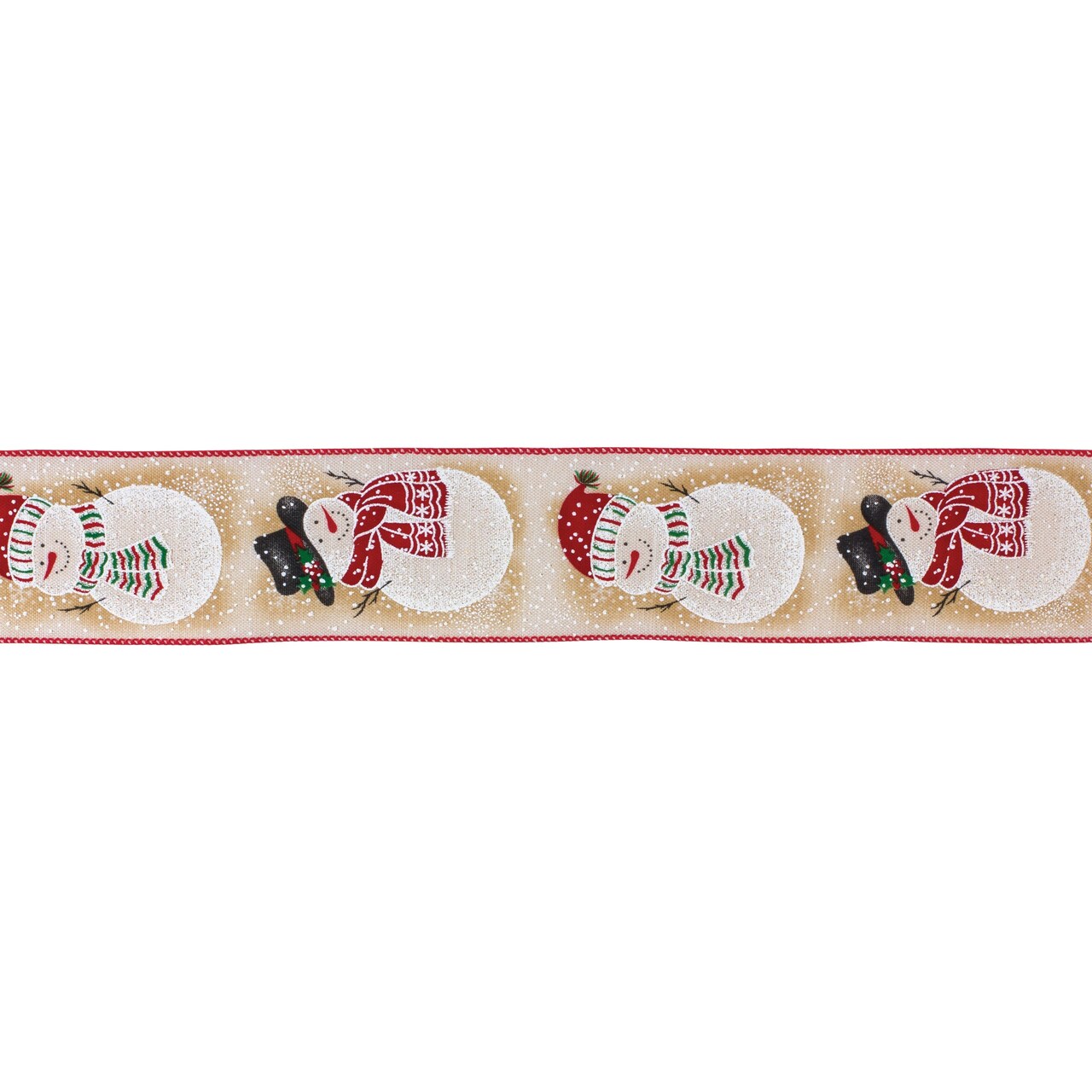 Melrose Beige and White Snowman Wired Craft Christmas Ribbon 2.5&#x22; x 20 Yards